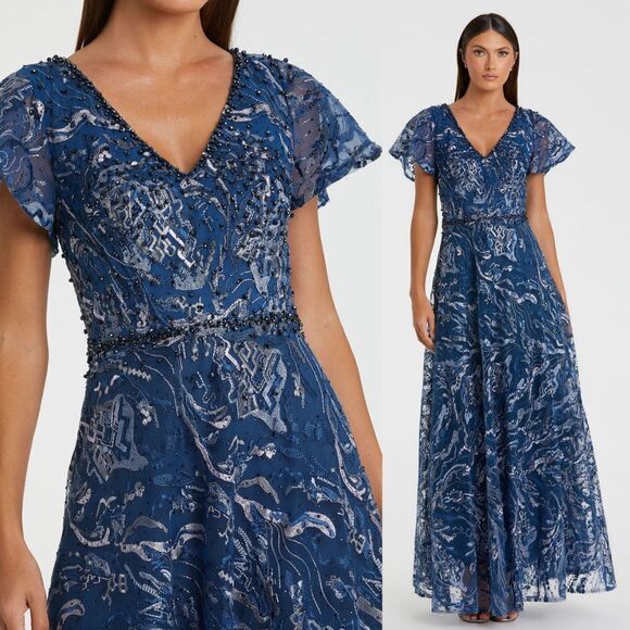 Mac Duggal NEW Embellished Illusion Butterfly Sleeve A-Line Gown $798 -  Size 2